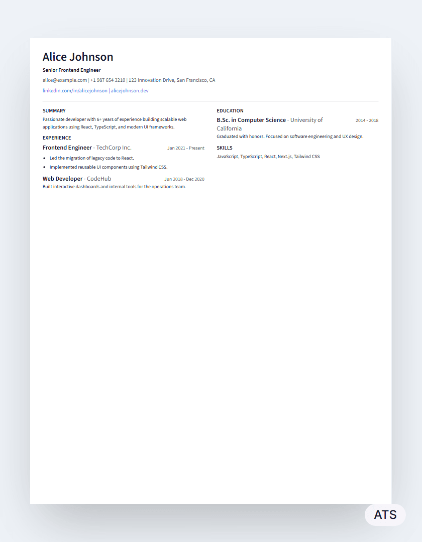 Compact resume template preview