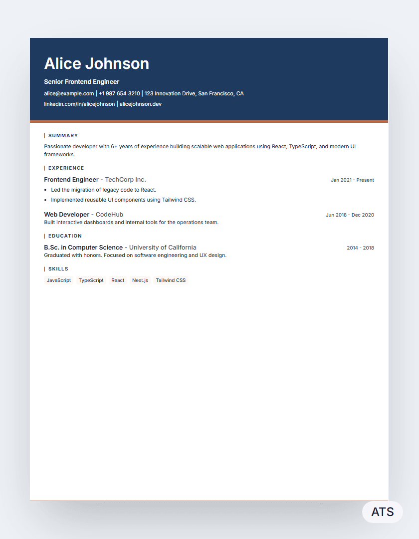 Modern resume template preview